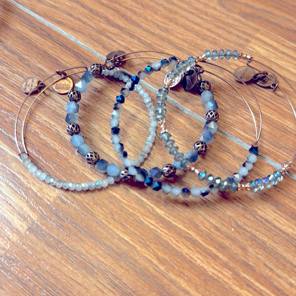 Alex and Ani Blue and Gold Beaded Bracelet Set